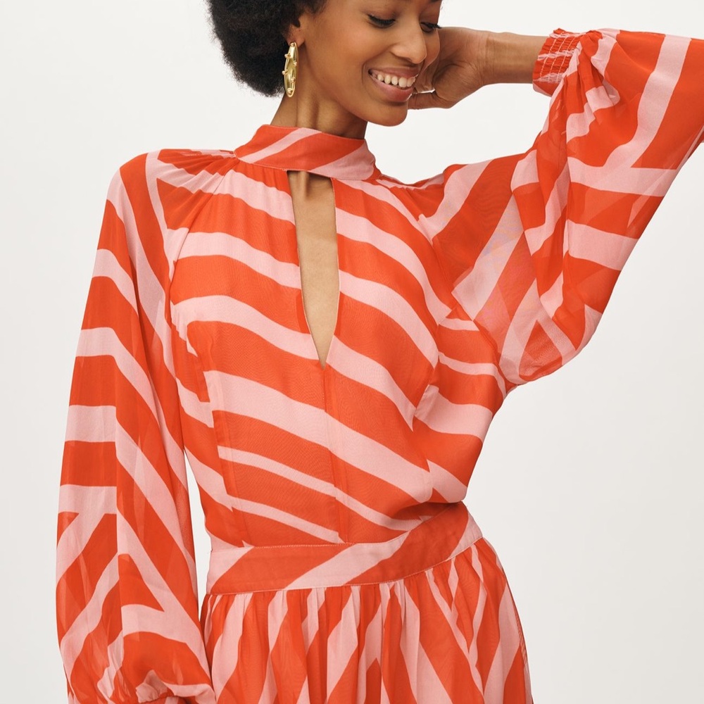 Anthropologie Orange and Pink Long Sleeve Dress